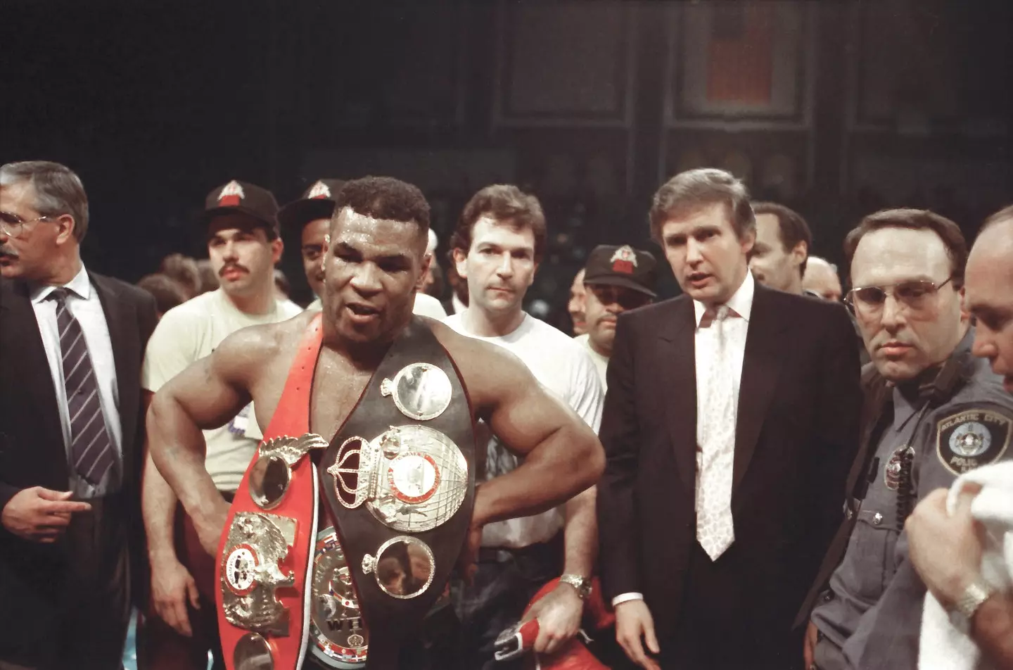 Donald Trump in the ring after a Mike Tyson fight. Image: Getty