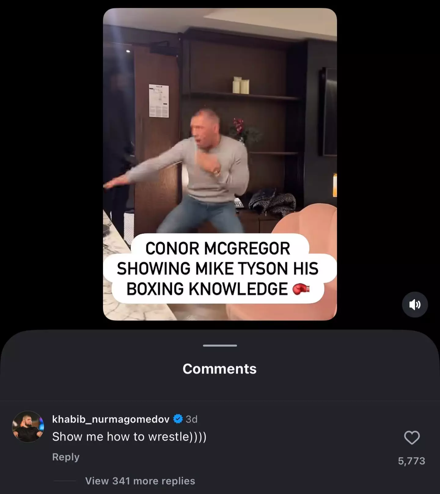 Khabib Nurmagomedov mocked Conor McGregor's outing with Mike Tyson. Image: Instagram
