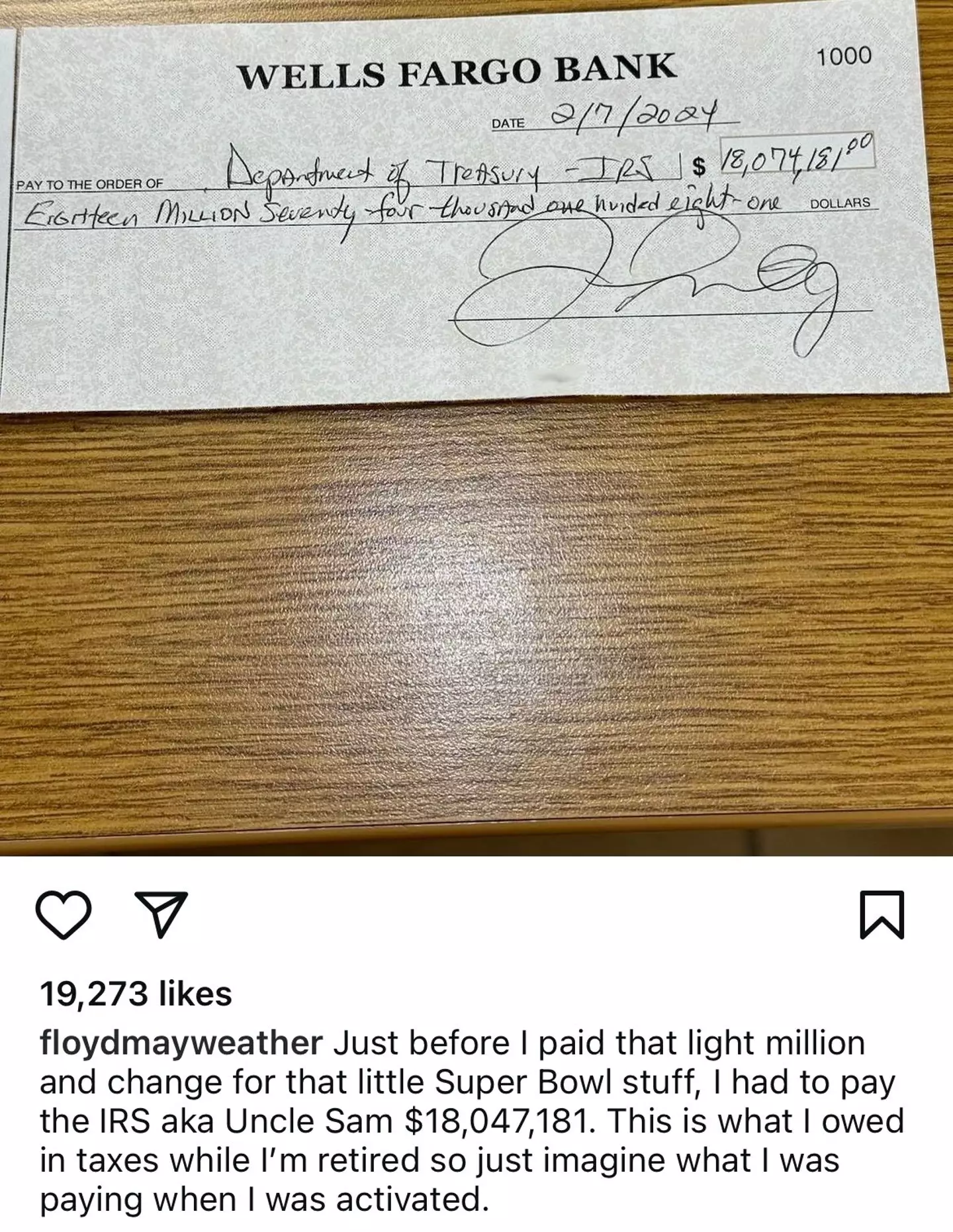 Image: Floyd Mayweather/Instagram