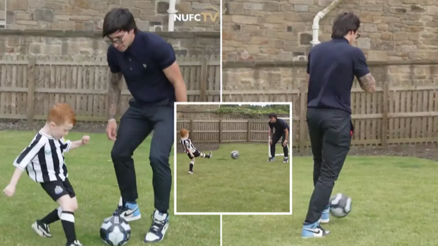 Sandro Tonali plays football with young fan whilst looking at houses in Newcastle