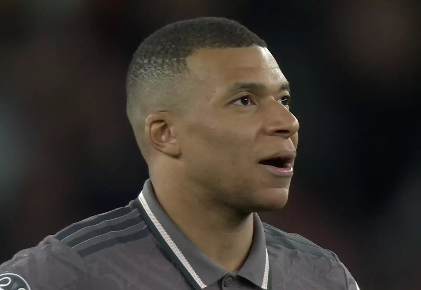 Kylian Mbappe's reaction to Declan Rice's free-kick. Image: Amazon Prime