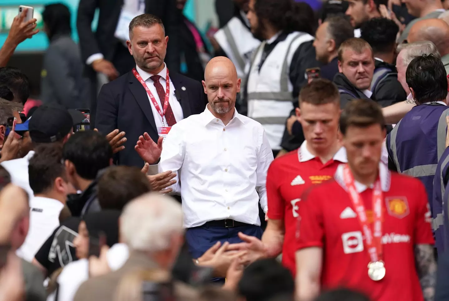 Erik ten Hag cuts a dejected figure following the FA Cup final. Image: Alamy