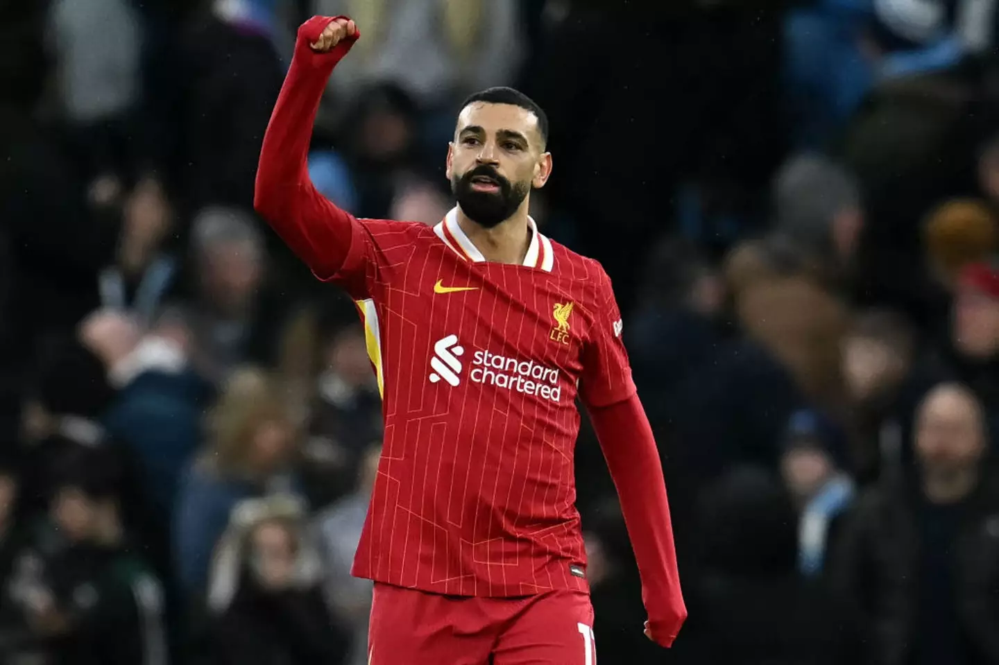 Mo Salah celebrates after scoring Liverpool's first goal in their 2-0 win over Man City (Image: Getty)