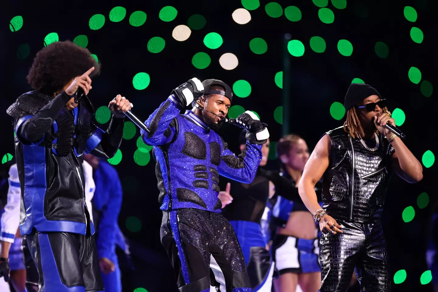 Usher during his half-time show at Super Bowl 58. Image: Getty 