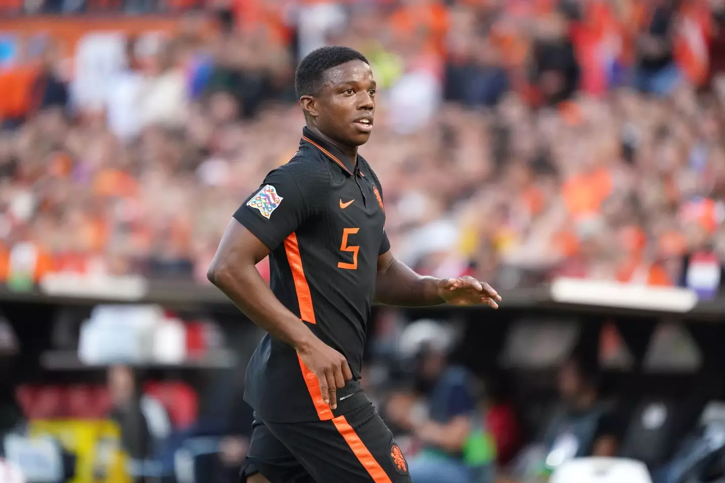 Tyrell Malacia in action against Wales. (Alamy)