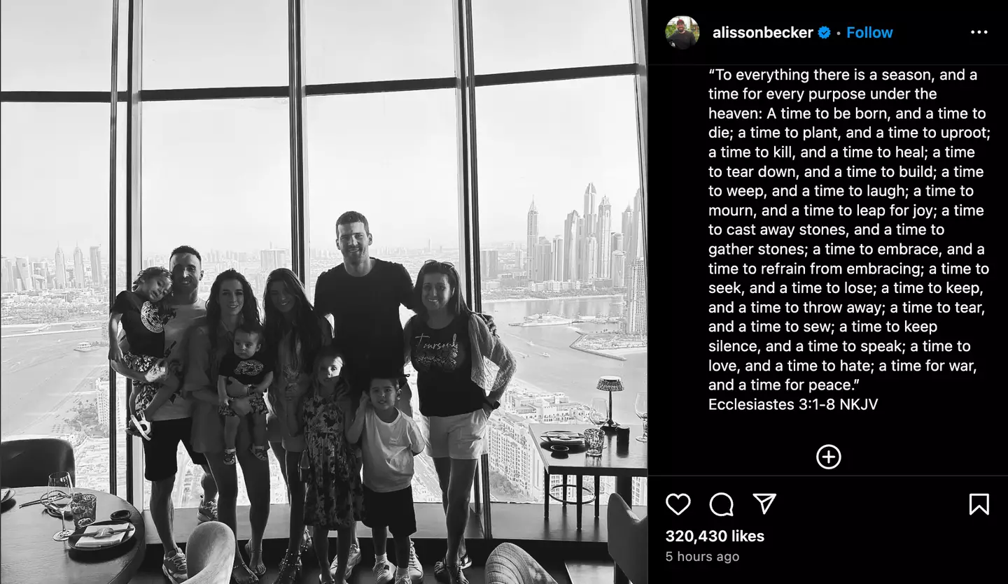 Alisson's tribute to Diogo Jota (Image: Instagram/Alisson Becker)