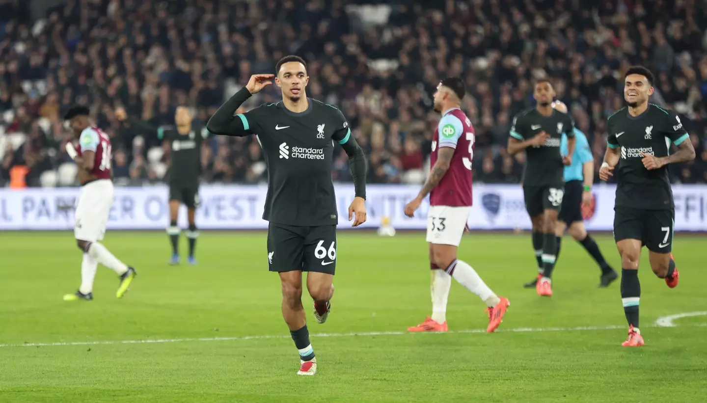 Trent Alexander-Arnold's celebration against West Ham was a huge talking point. Image: Getty