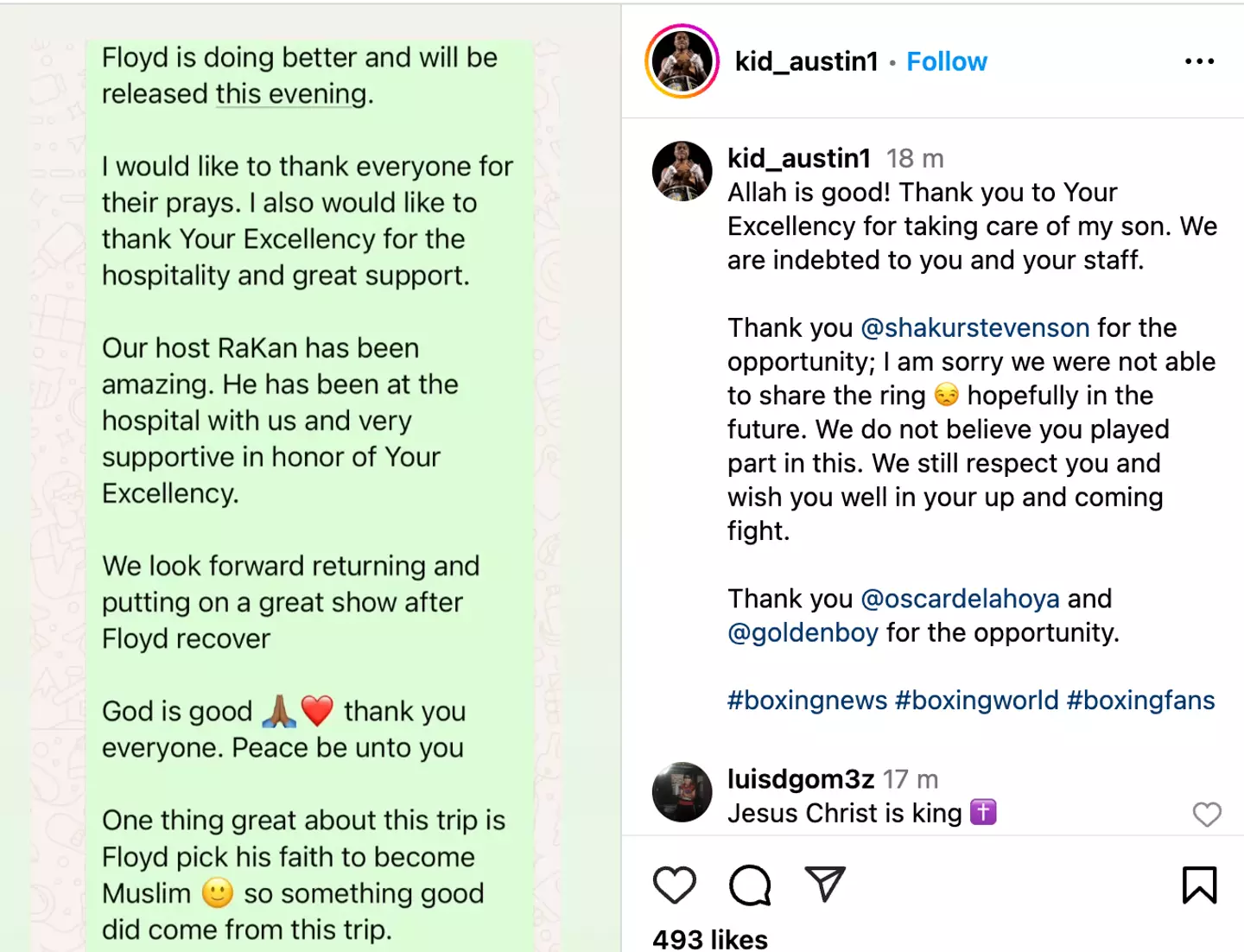 The statement was shared on Instagram on Wednesday. Instagram/@kid_austin1