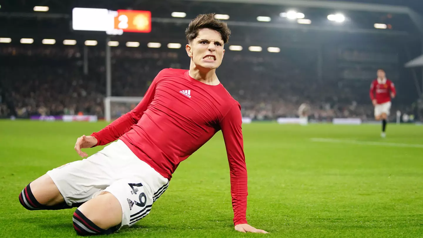 Alejandro Garnacho slid towards the travelling United fans after his last-minute winning goal at Craven Cottage. (Alamy)