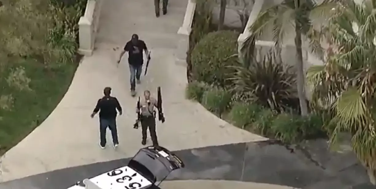 Several rifles were confiscated during the raid of Jake Paul's mansion. Image: ABC