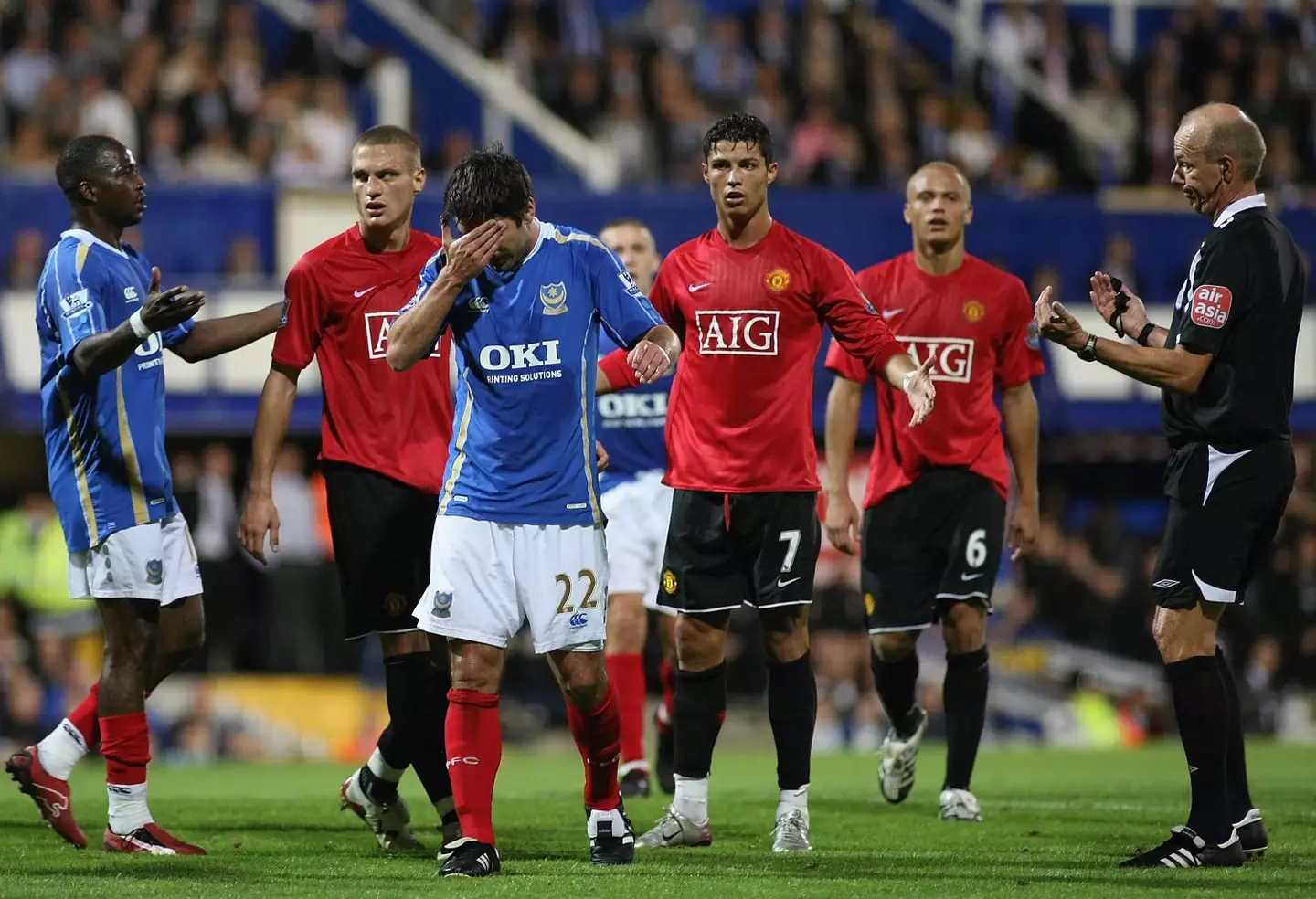 Ronaldo was sent off for headbutting Hughes (credit: Getty)