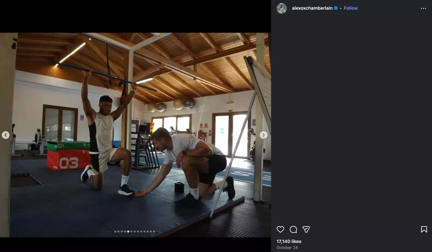 Oxlade-Chamberlain has been training for a return to football (Image: Instagram/@alexoxchamberlain)