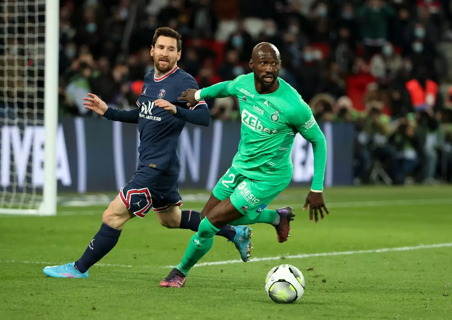 Eliaquim Mangala playing against Lionel Messi earlier this season. Image: PA Images