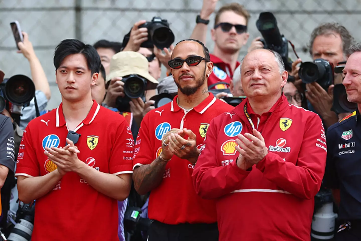 Hamilton has the full backing of Ferrari team principal Vasseur (right) (Image: Getty)
