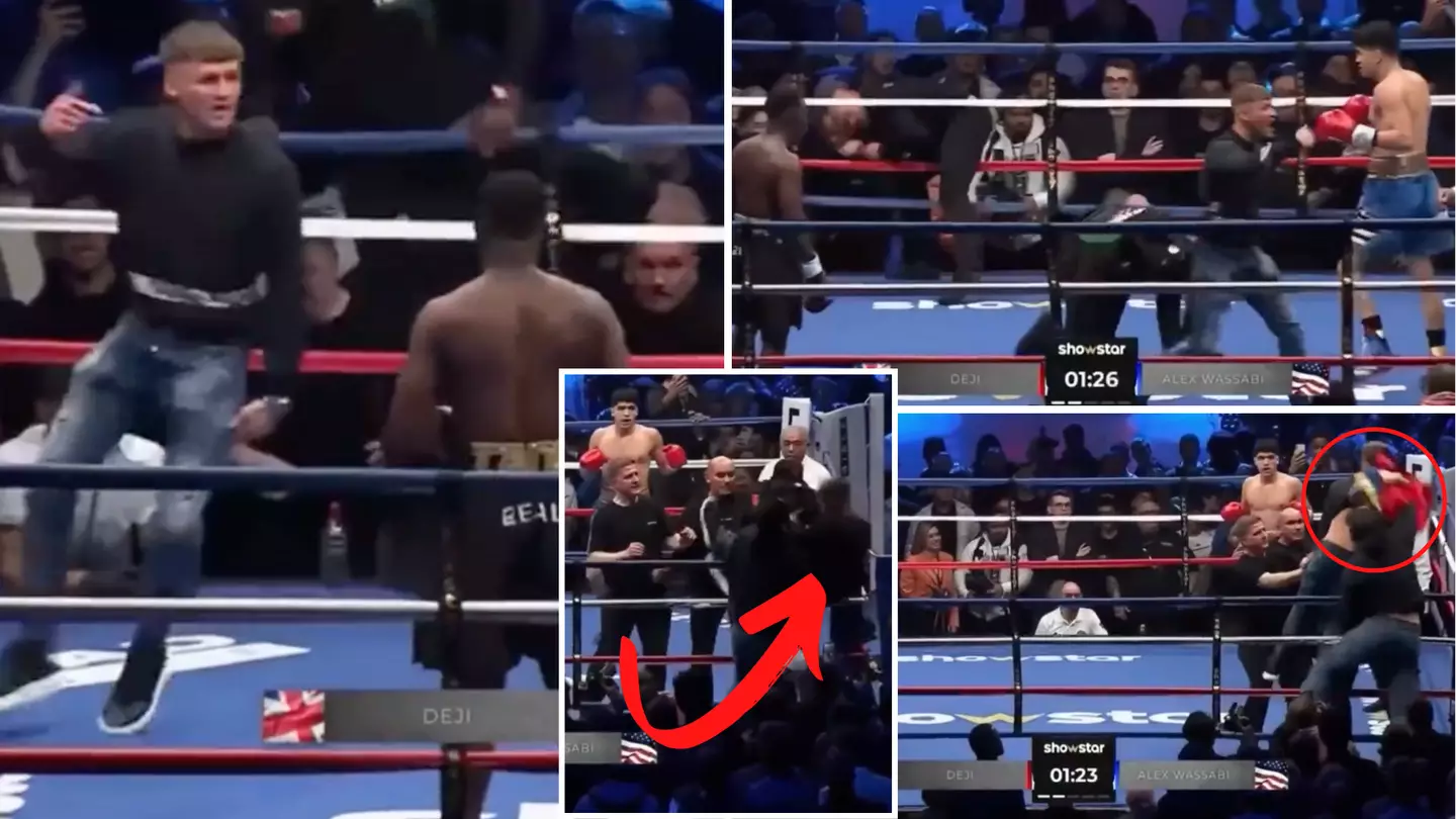Fan Storms Into Ring During Deji Vs Alex Wassabi And Is Chucked Over The Top Rope In WWE Royal Rumble Style