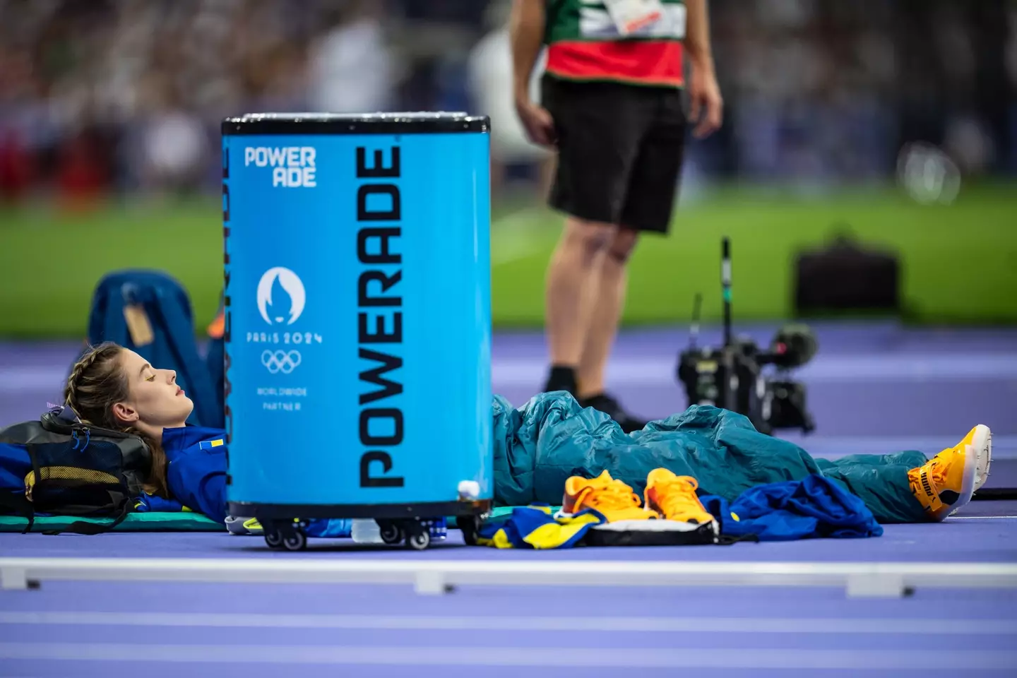 Yaroslava Mahuchikh relaxes at the Paris Olympics 2024