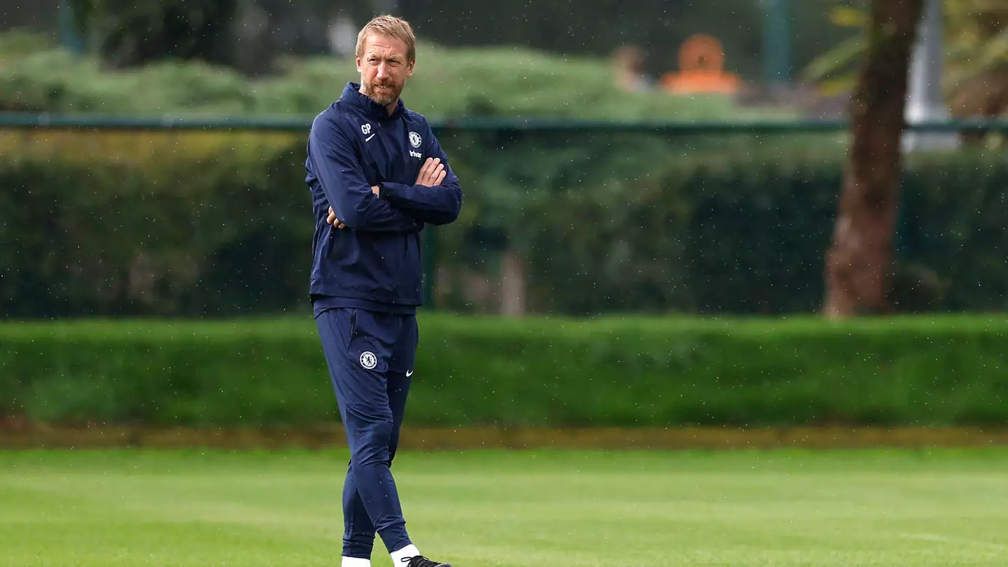 Chelsea manager Graham Potter during a training session at Cobham Training Centre. (Alamy)