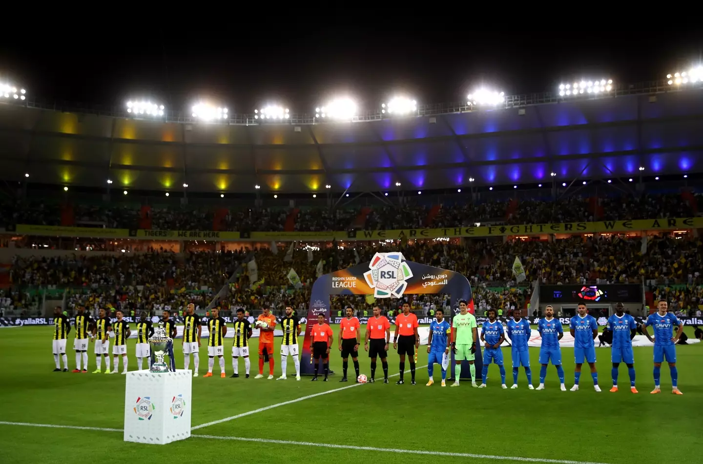 Al Hilal and Al Ittihad line up for a league match. Image: Getty 