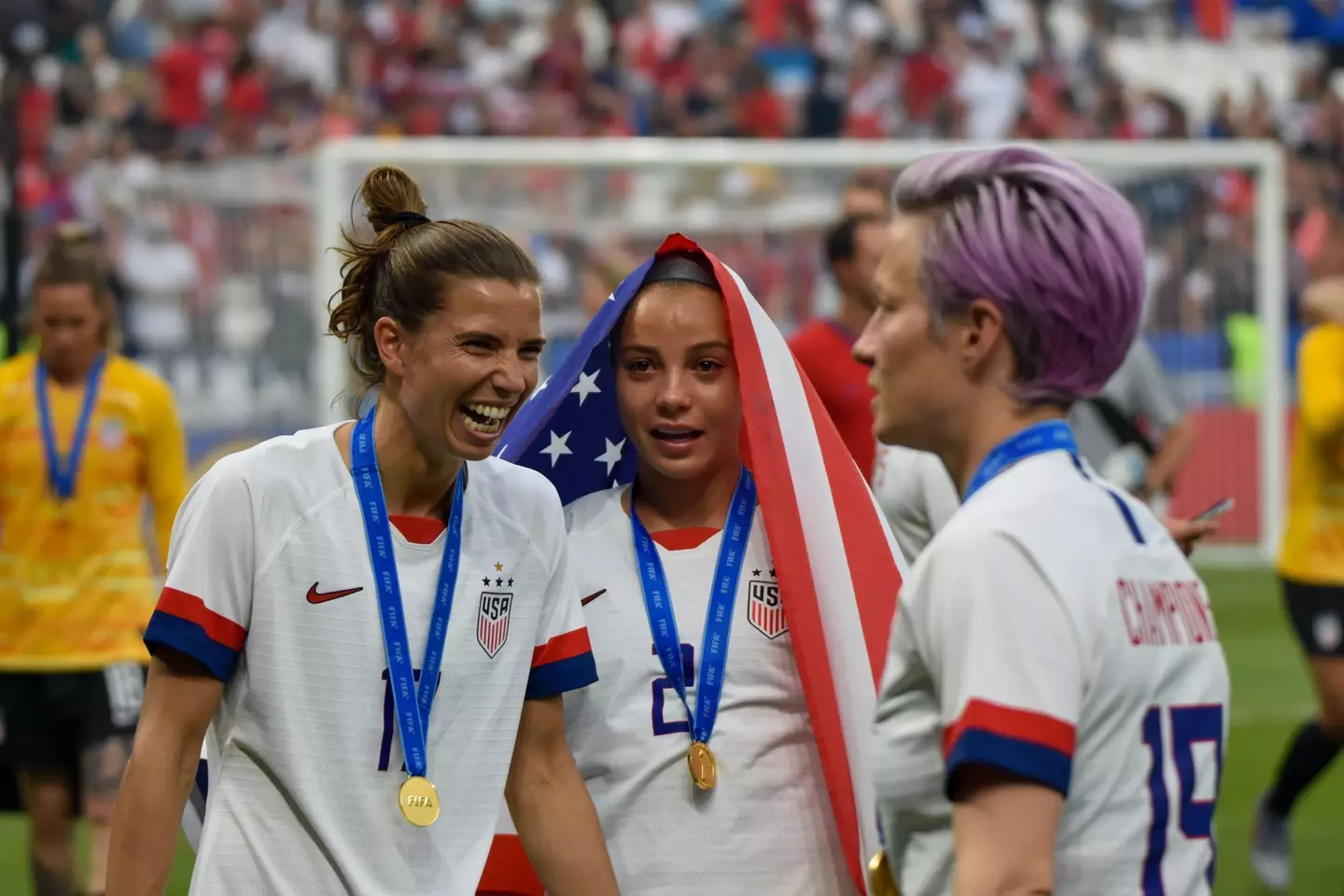 Heath and her teammates celebrate becoming world champions. Image: PA Images