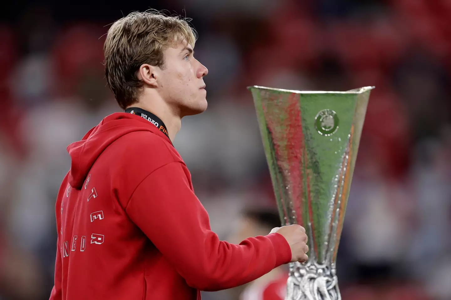 Rasmus Hojlund is reportedly up for sale this summer. Image: Getty