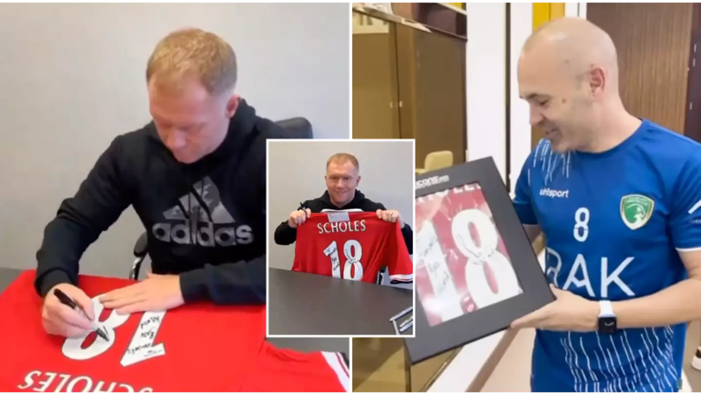 Andres Iniesta pays the ultimate compliment to Paul Scholes after being sent signed shirt