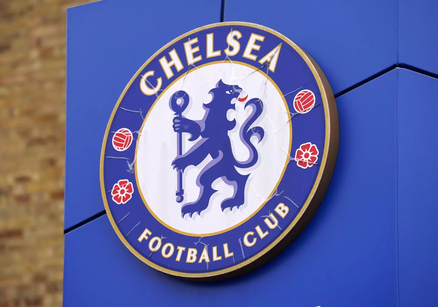 A general view of a Chelsea crest at Stamford Bridge. (Alamy)