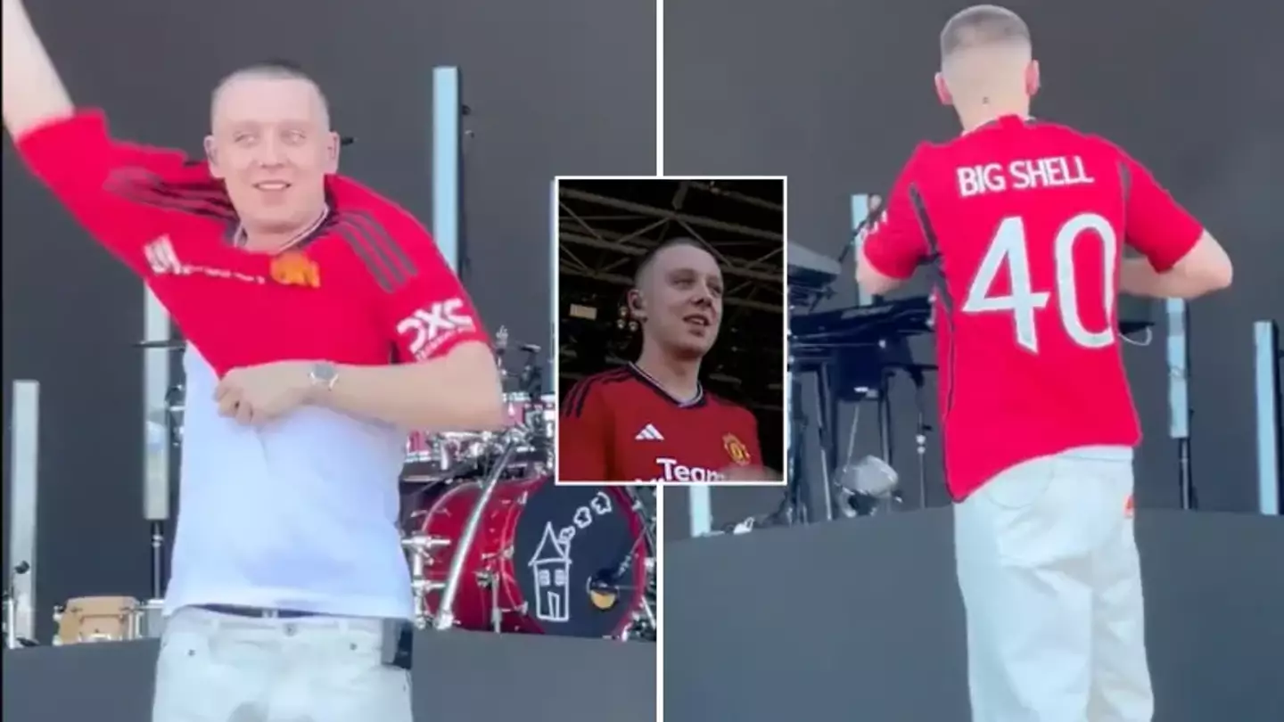 Aitch appears to reveal Man Utd's new kit three days early at Glastonbury