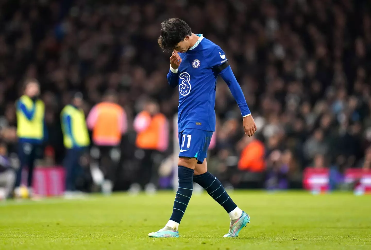 Felix departs after the red card. Image: Alamy