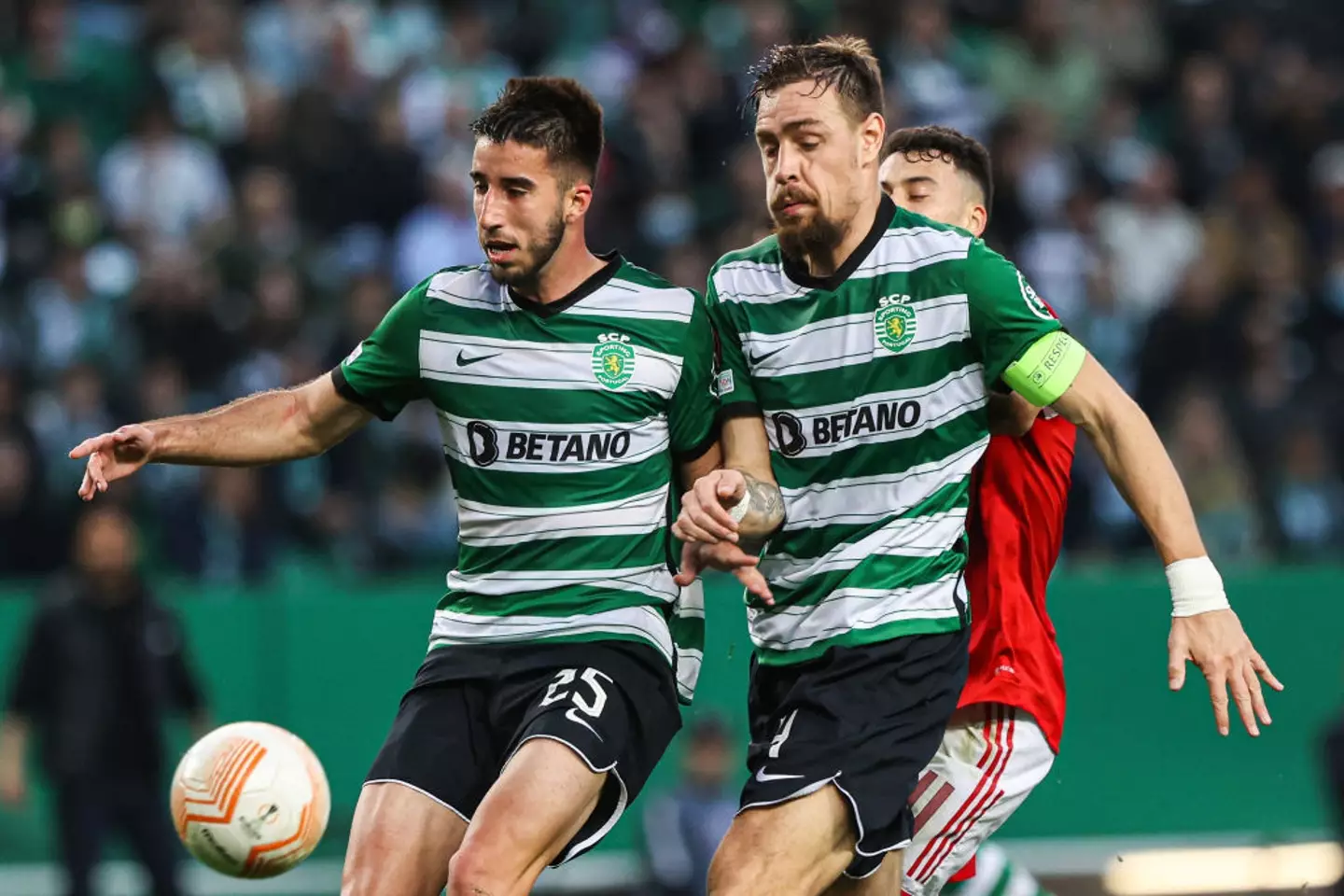 Sporting Lisbon defenders Goncalo Inacio and Sebastian Coates pictured (