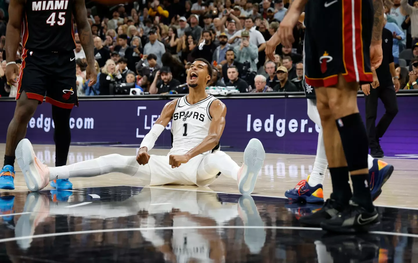 Victor Wembanyama against the Miami Heat (Image: Getty)
