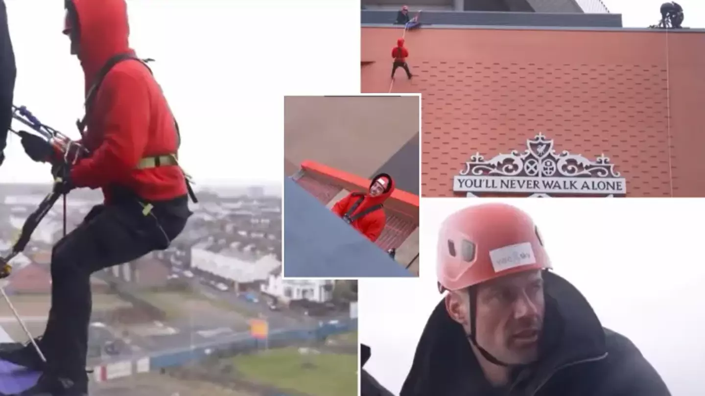 Gary Neville hilariously questions 'You'll Never Walk Alone' as Jamie Carragher leaves him to abseil Anfield on his own