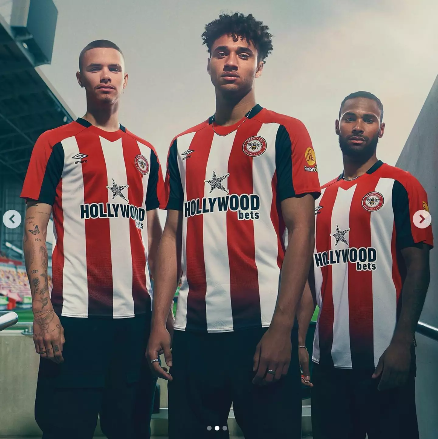 Romeo, left, features in a photoshoot for Brentford's new kit. Image: Instagram