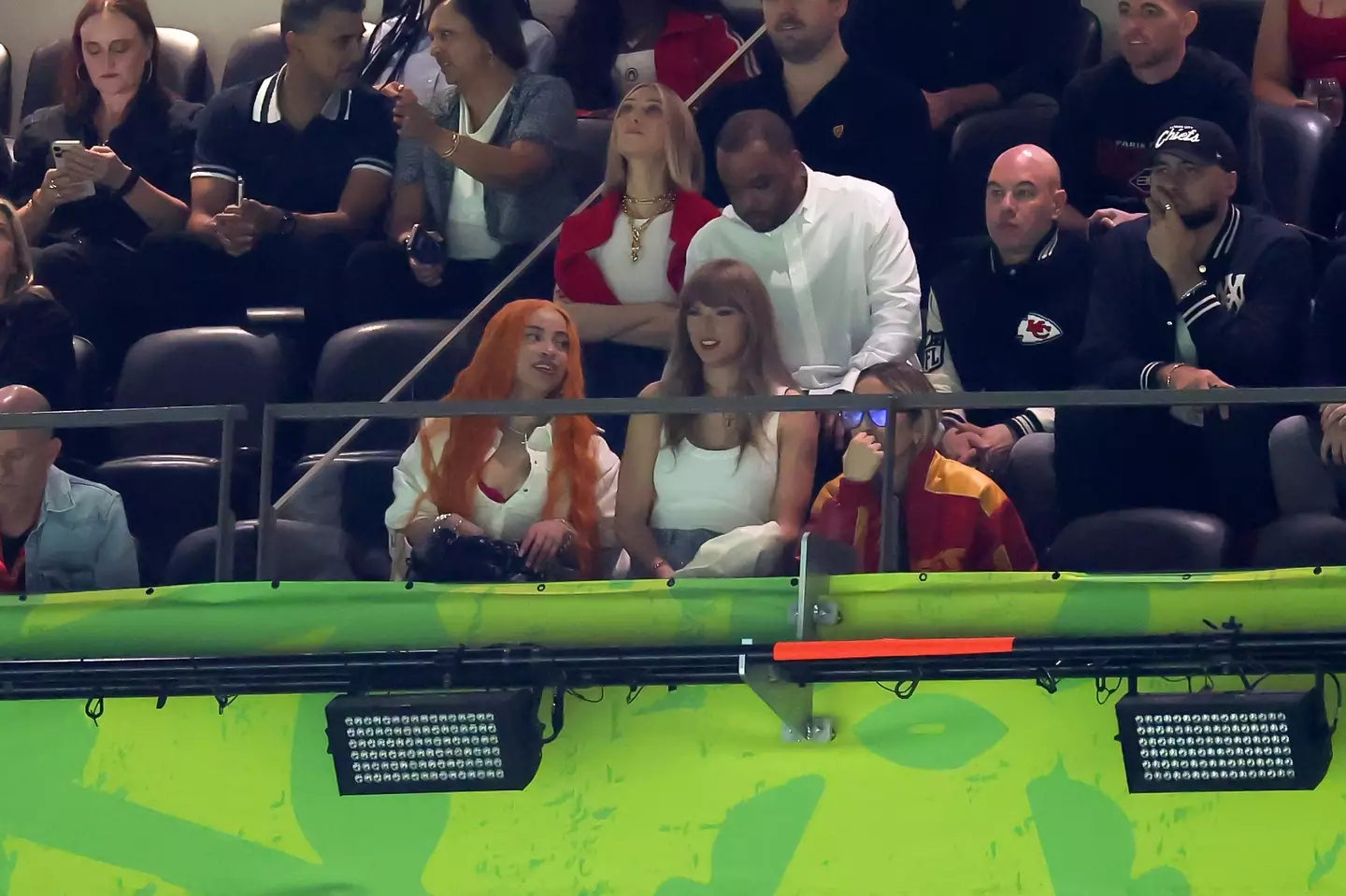 Ice Spice, Ashley Avignone, and Taylor Swift attend Super Bowl LIX at Caesars Superdome. Image credit: Getty