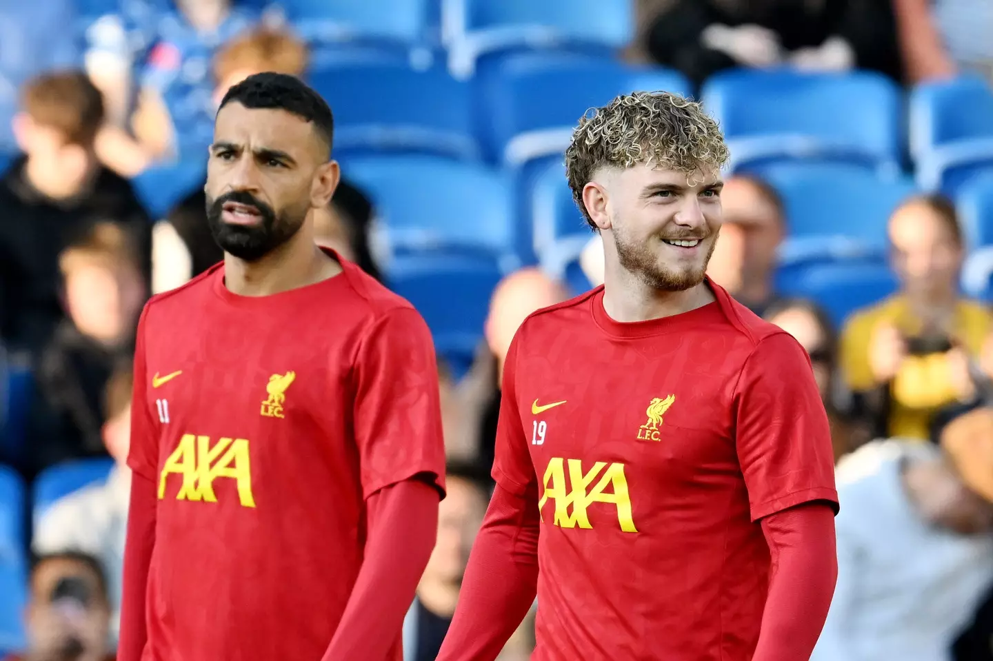 Mo Salah and Harvey Elliott. Image: Liverpool FC / Contributor via Getty
