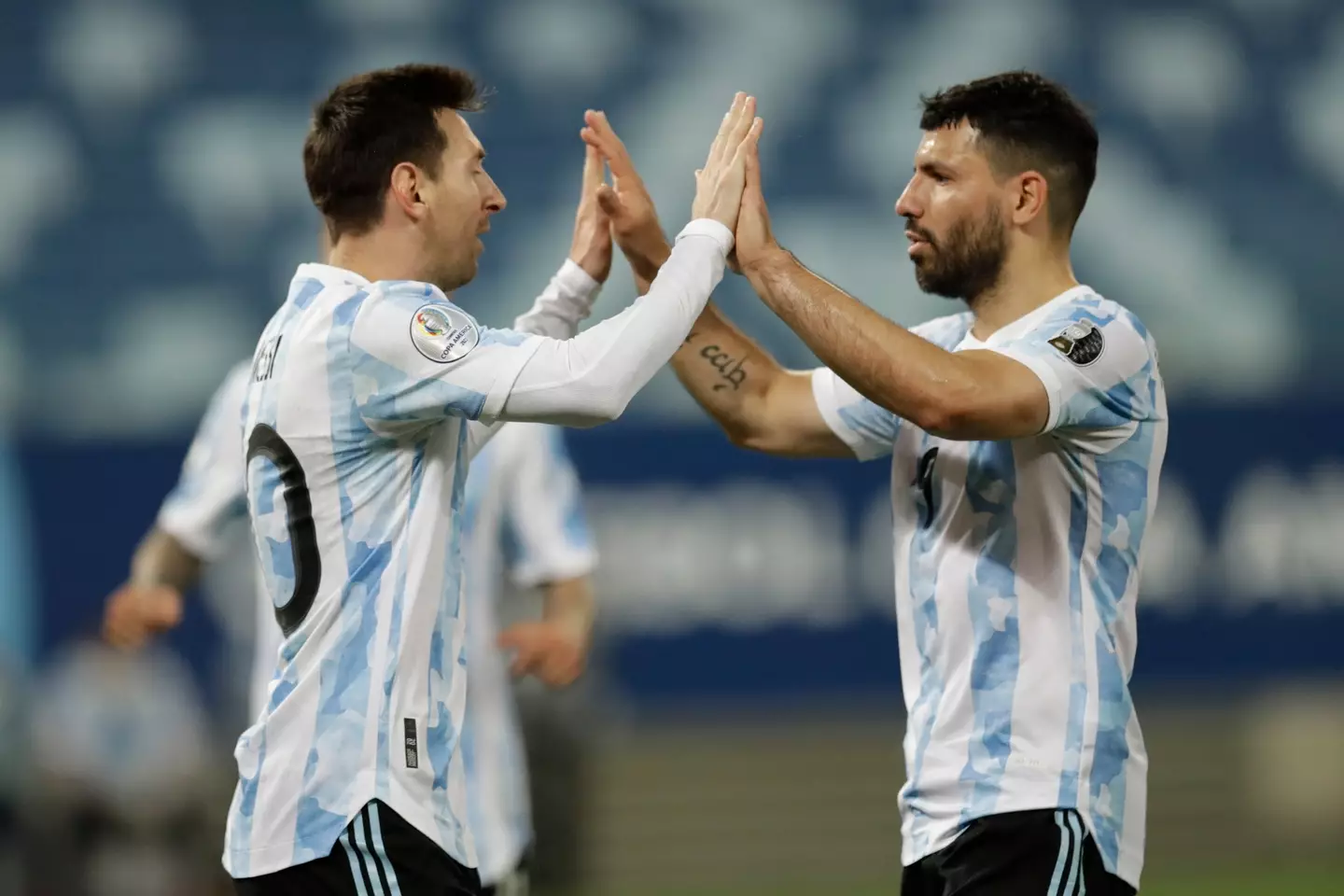 Aguero and Messi celebrate for the national team together. Image: PA Images