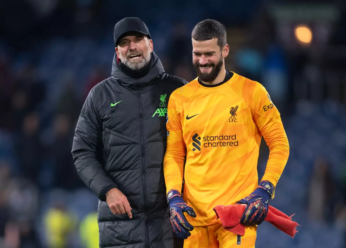 Liverpool goalkeeper Alisson and manager Jurgen Klopp. (