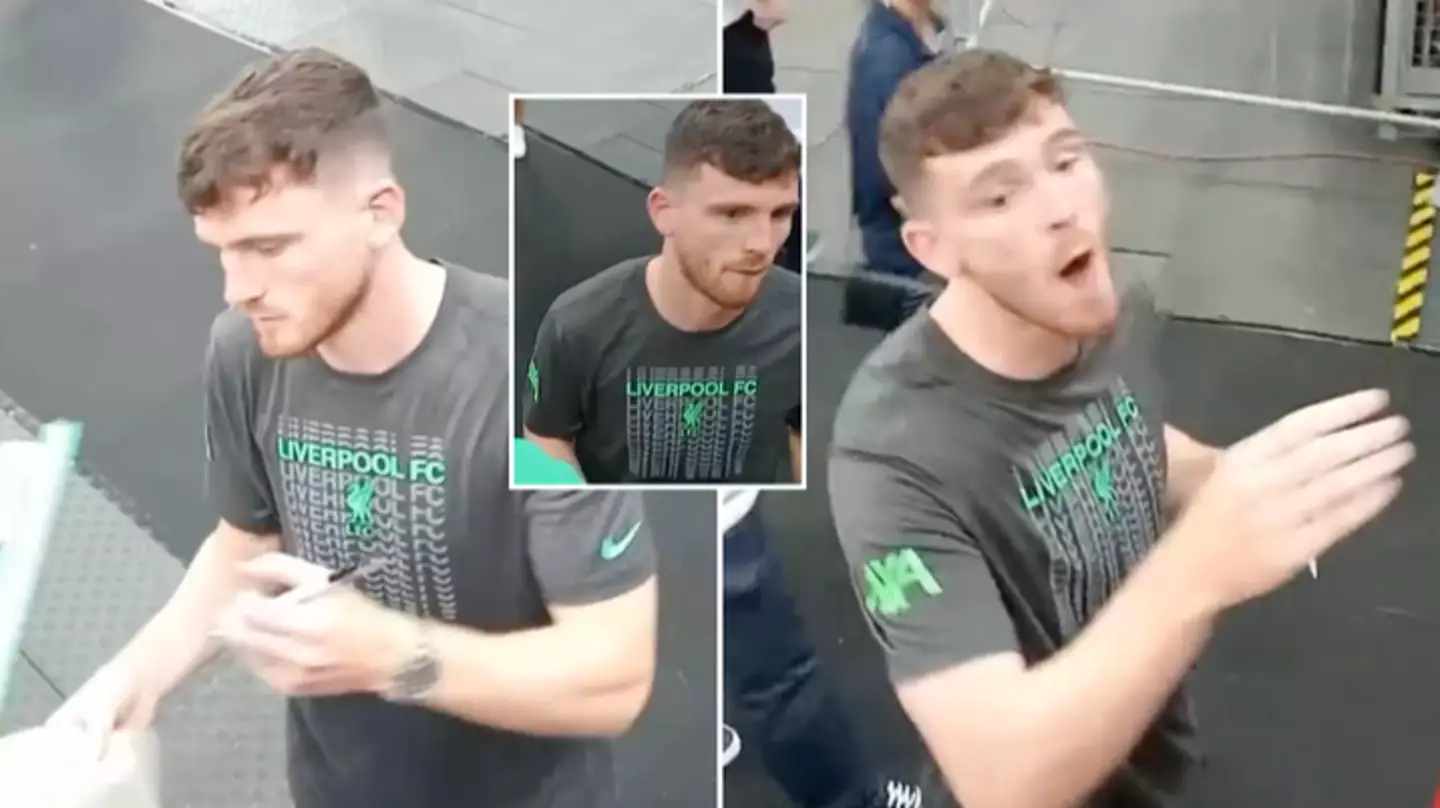 Liverpool star Andy Robertson tells fan to 'stop f***ing pushing' as he signs shirt