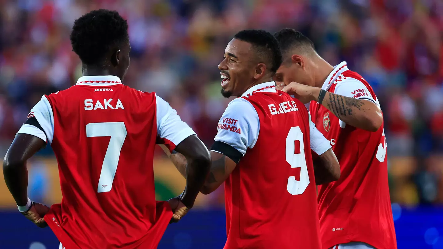 Gabriel Jesus celebrating Arsenal's opener against Chelsea. (Arsenal)