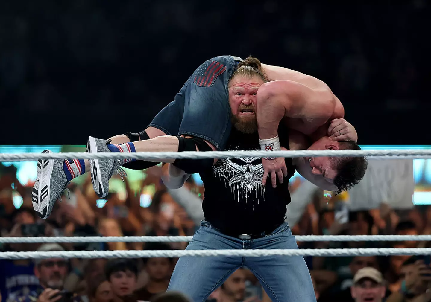 Lesnar performed his F-5 finishing move on John Cena at SummerSlam (Image: Getty/WWE)
