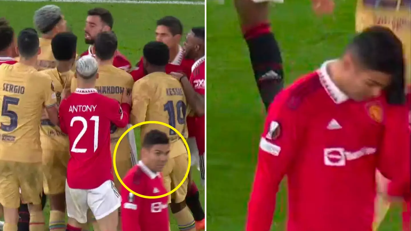 Everyone noticed Casemiro's reaction to Man Utd and Barcelona players getting into a massive scuffle