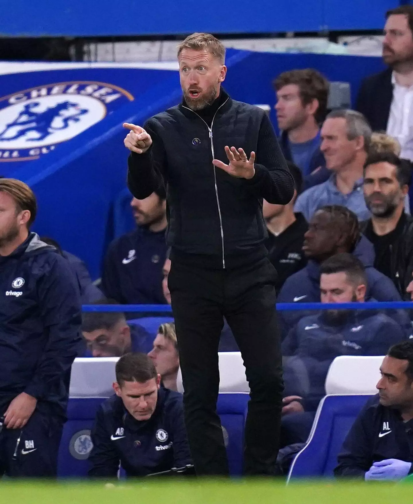 Chelsea manager Graham Potter gestures on the touchline during the Premier League match at Stamford Bridge. (Alamy)