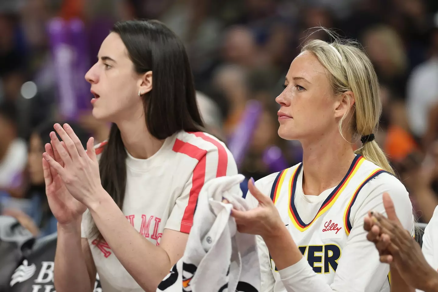 Sophie Cunningham and Caitlin Clark. Image: Christian Petersen / Staff via Getty