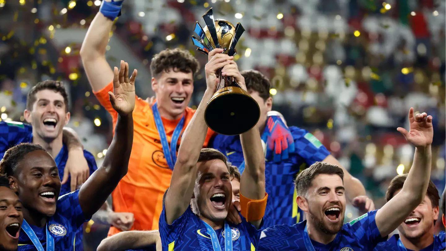 Cesar Azpilicueta lifts the Club World Cup trophy for Chelsea