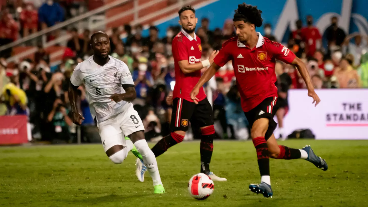 Zidane Iqbal playing against Liverpool in pre-season. (Man Utd)