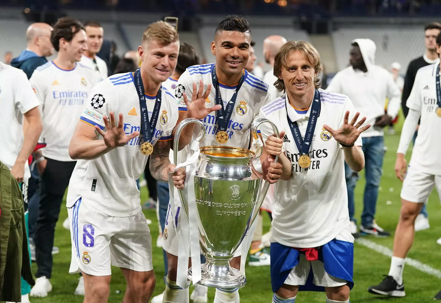 Kroos with his legendary midfield partners Luka Modric and Casemiro. Image: Alamy
