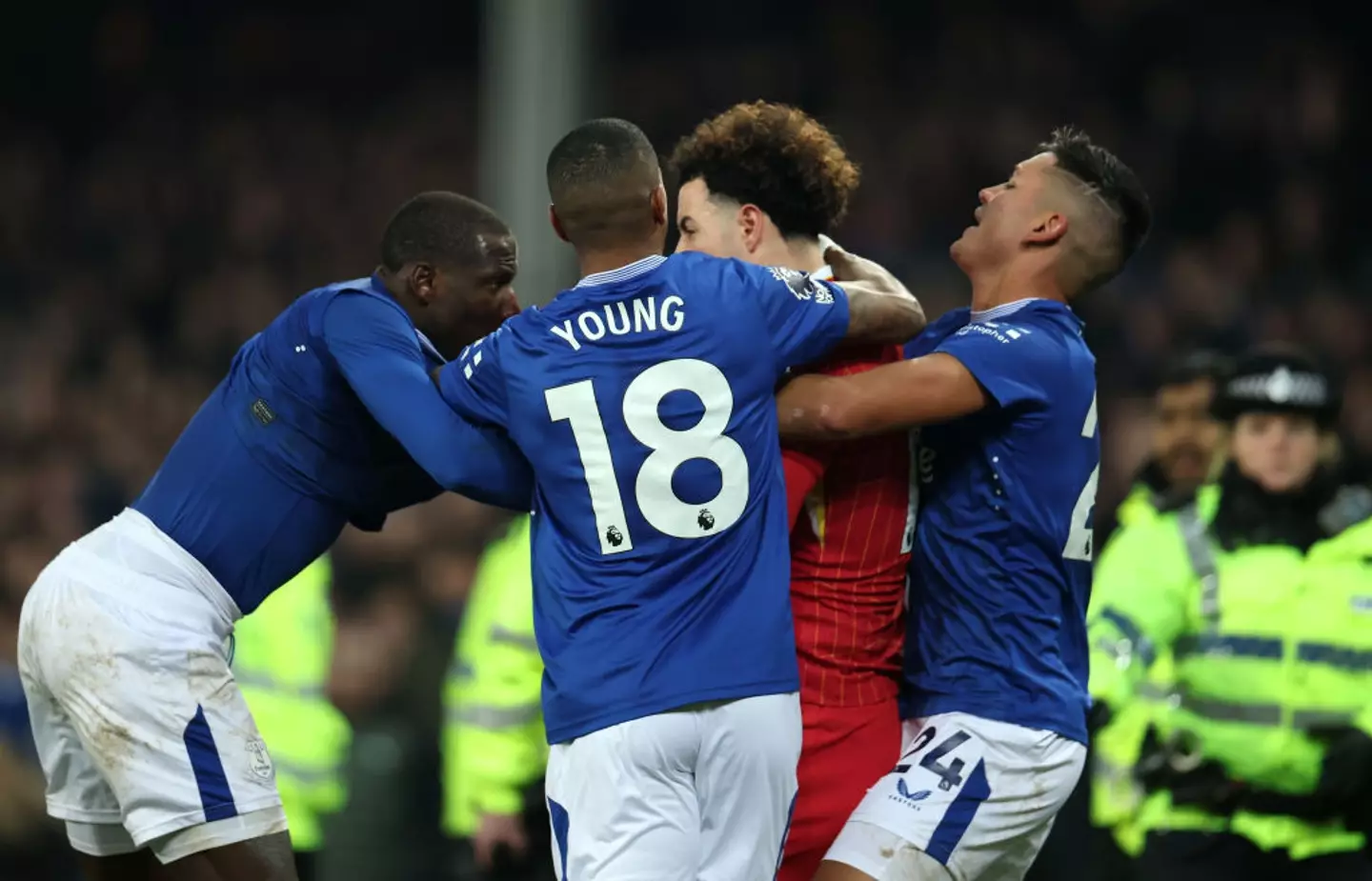 Everton's Abdoulaye Doucoure and Liverpool's Curtis Jones were involved in a brawl after the Merseyside derby (Image: Getty)