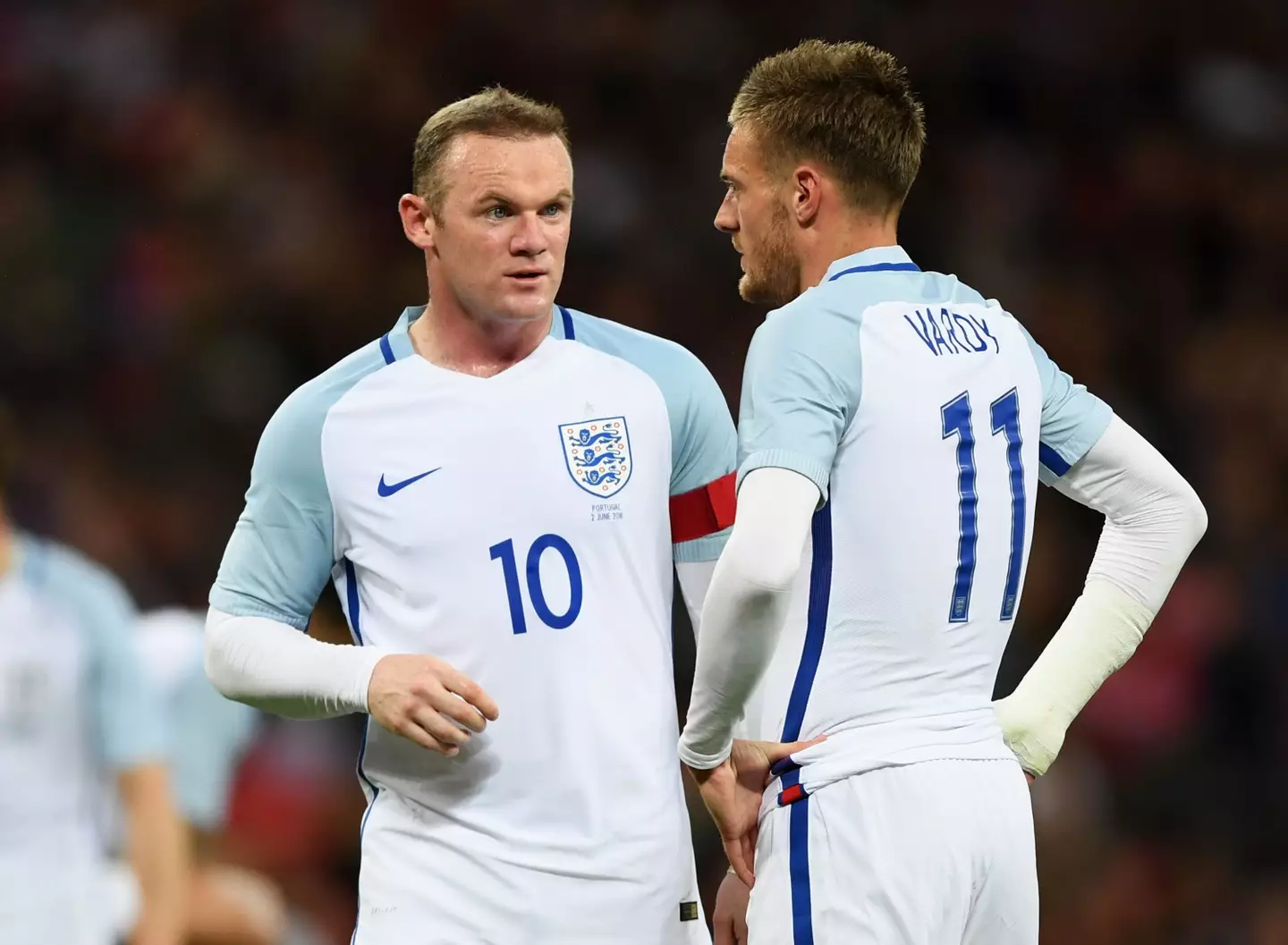 Former England strikers Wayne Rooney and Jamie Vardy. (