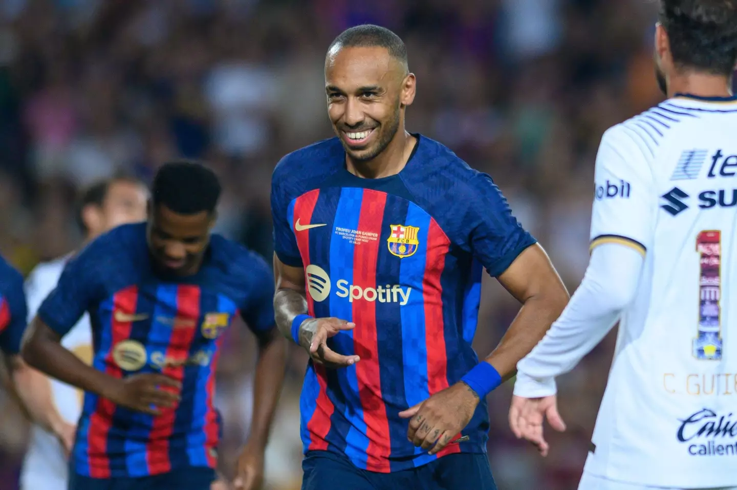 Pierre-Emerick Aubameyang celebrating a goal for FC Barcelona. (Alamy)