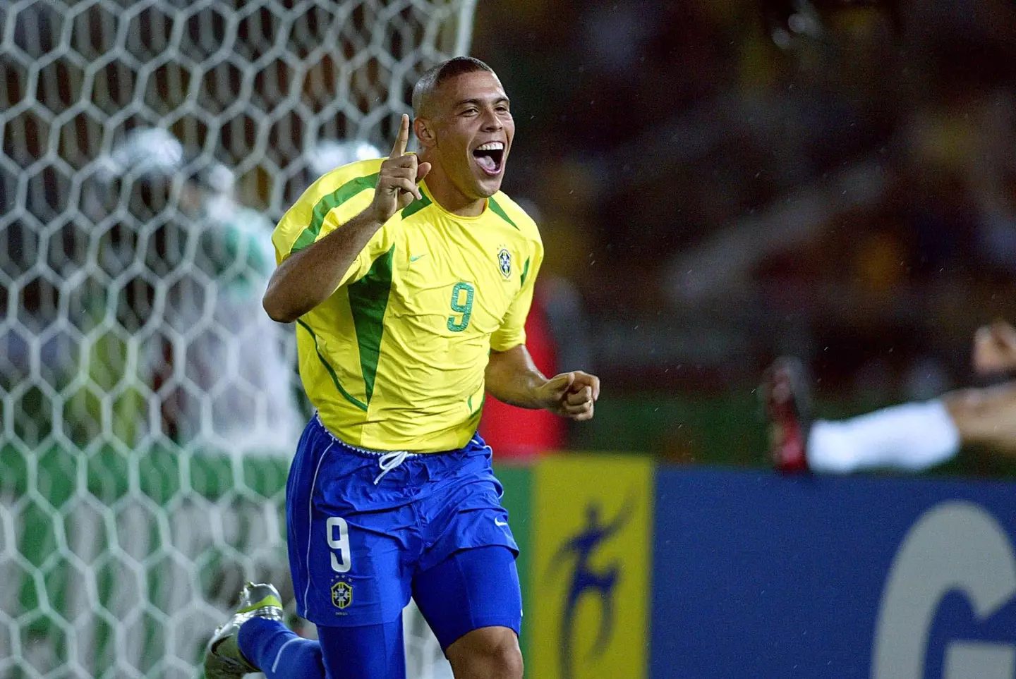 Ronaldo celebrates after scoring for Brazil in the World Cup final. Image: Alamy
