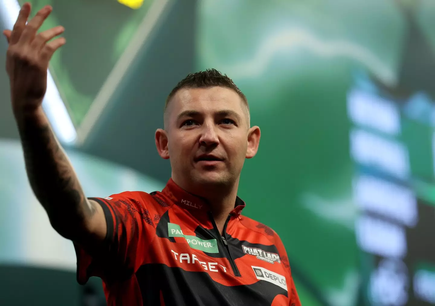 Nathan Aspinall pictured during his World Championship clash against Leonard Gates. Image credit: Getty
